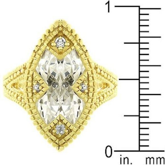 Art Deco Cocktail Ring Size 9 Gold Plated Marquis Cubic Zirconia Statement - Picture 11 of 11